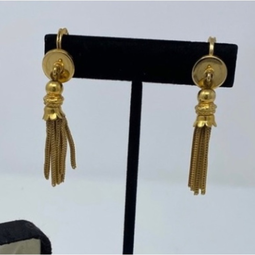 Vintage Monet Tassel Gold Earrings Foxtail Fringe clips